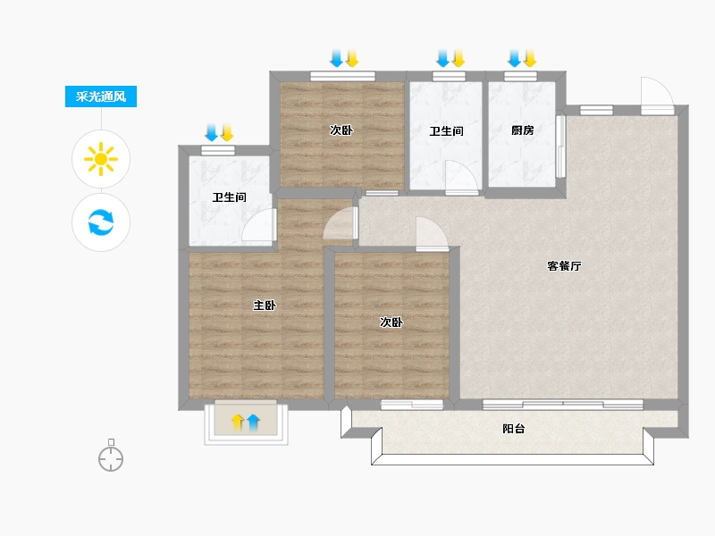 江苏省-苏州市-太仓融侨悦江南1栋108平米边套户型108m²-86.00-户型库-采光通风