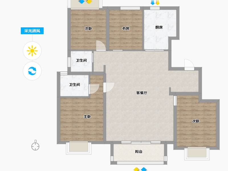 江苏省-苏州市-天镜华府4栋A户型135m²-108.00-户型库-采光通风