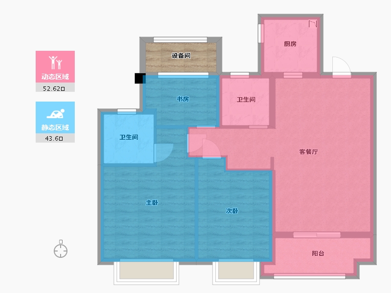 江苏省-苏州市-建发泱誉C1户型108m²-89.96-户型库-动静分区