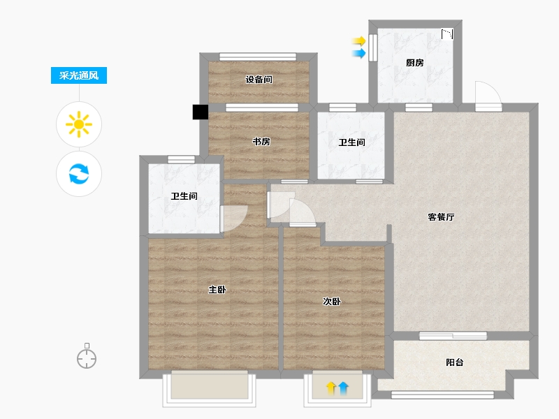 江苏省-苏州市-建发泱誉C1户型108m²-89.96-户型库-采光通风