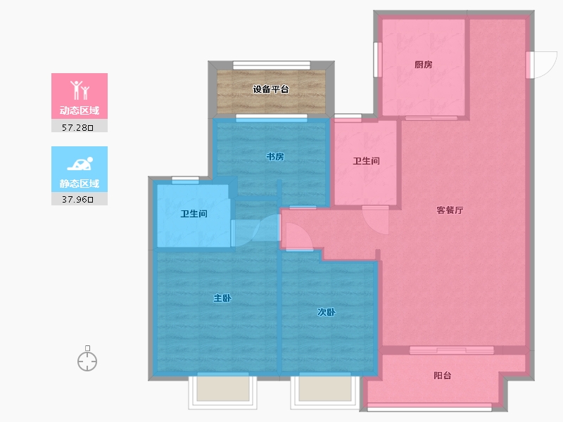 江苏省-苏州市-建发泱誉8,9栋C2户型108m²-89.82-户型库-动静分区