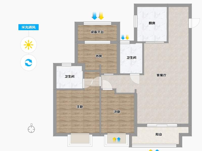 江苏省-苏州市-建发泱誉8,9栋C2户型108m²-89.82-户型库-采光通风