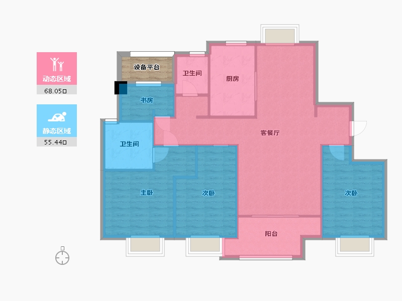 江苏省-苏州市-建发泱誉3栋F户型142m²-116.24-户型库-动静分区