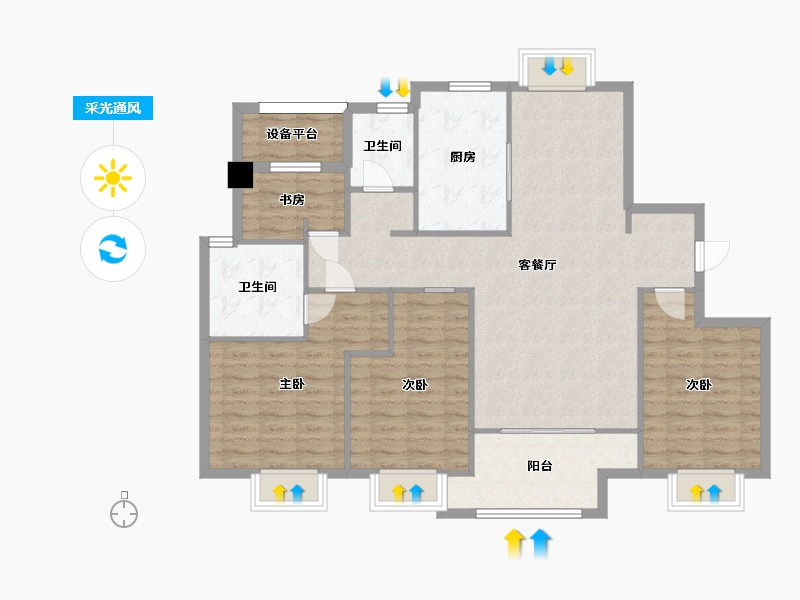 江苏省-苏州市-建发泱誉3栋F户型142m²-116.24-户型库-采光通风