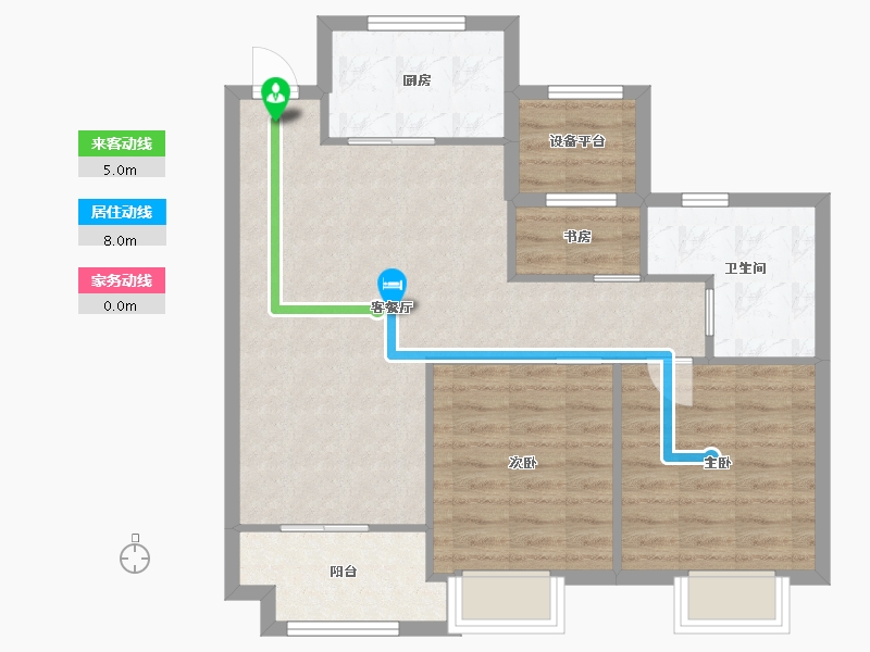 江苏省-苏州市-建发泱誉A2户型93m²-77.19-户型库-动静线