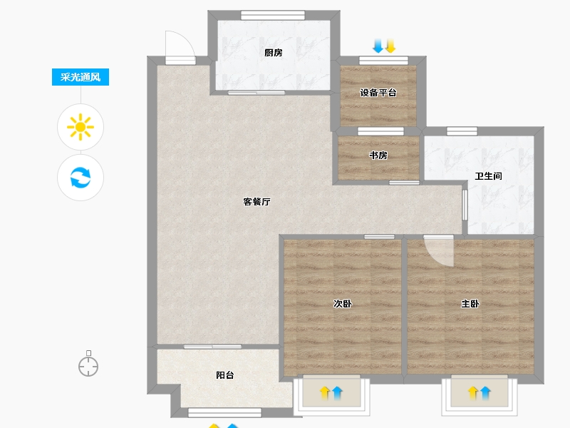 江苏省-苏州市-建发泱誉A2户型93m²-77.19-户型库-采光通风