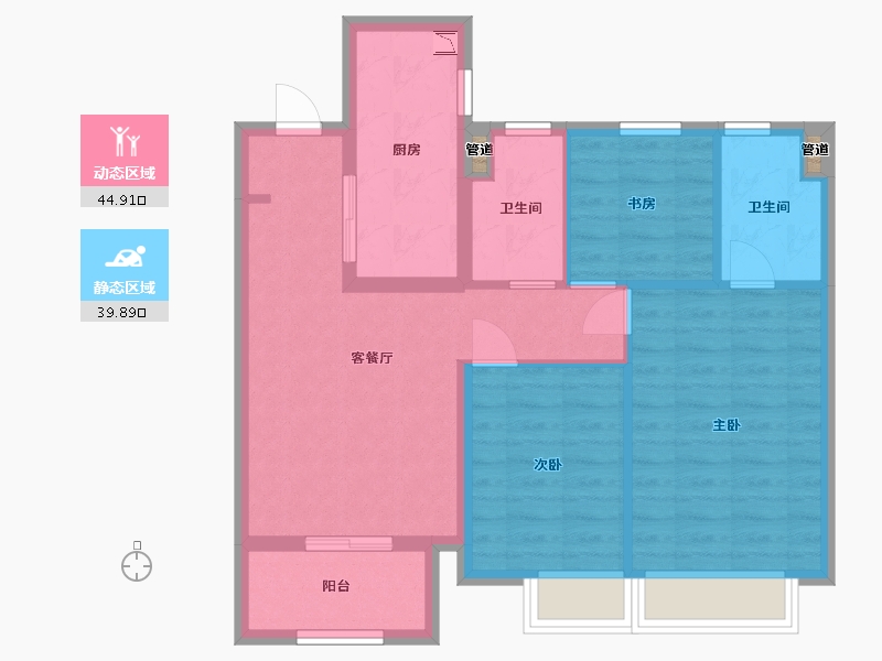 江苏省-苏州市-苏州万和四季4,5,12栋A2户型95m²-75.98-户型库-动静分区