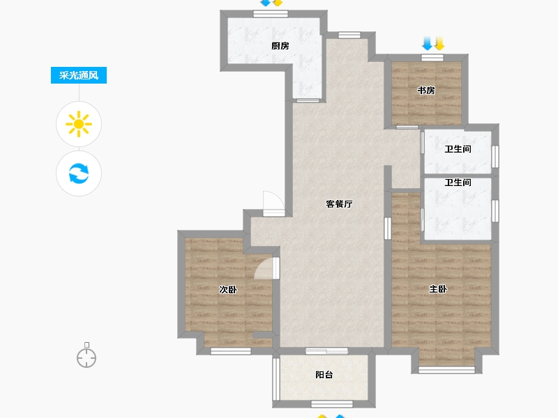 江苏省-苏州市-苏州万和四季1,2,3,8栋B1户型117m²-93.57-户型库-采光通风