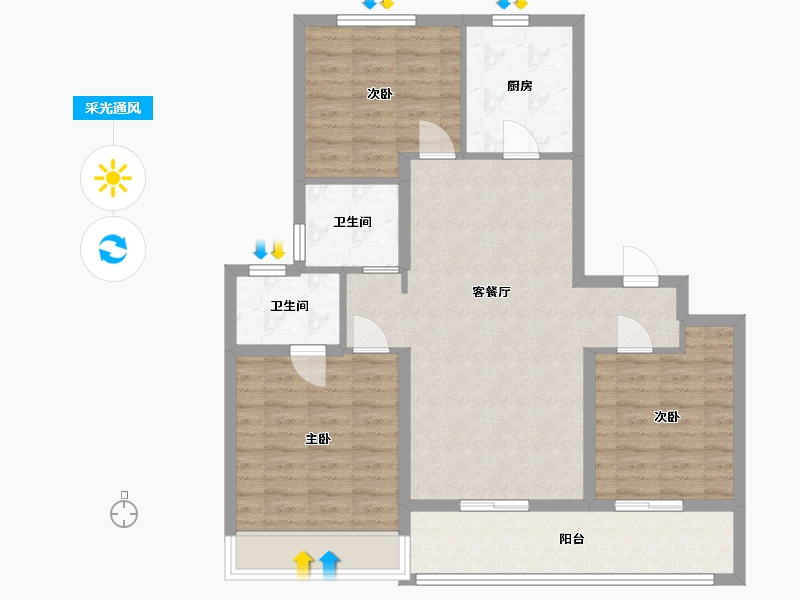 江苏省-苏州市-中梁泊景庭3,2,1栋116㎡-92.75-户型库-采光通风