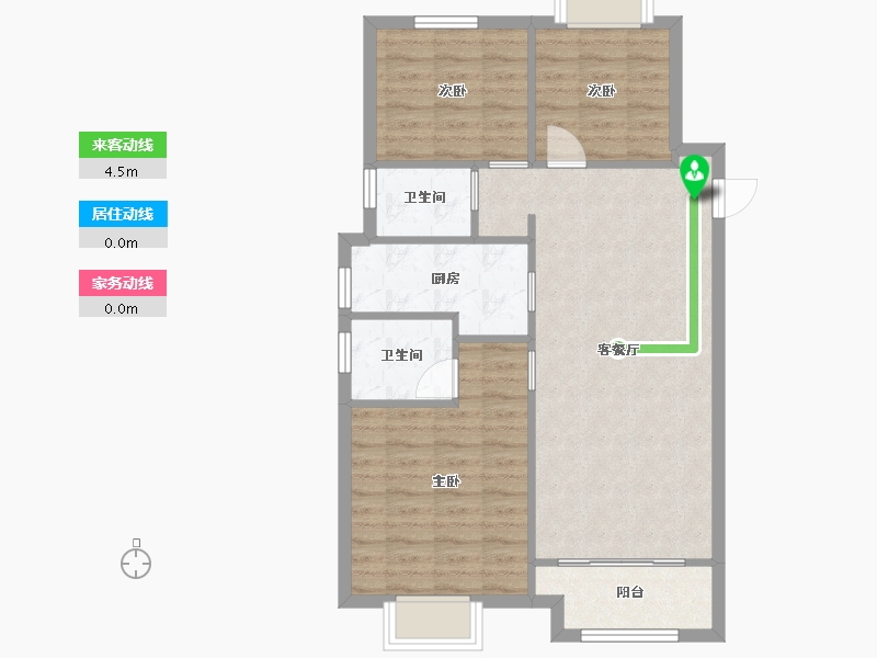 江苏省-苏州市-苏州万和四季A1户型95m²-76.00-户型库-动静线