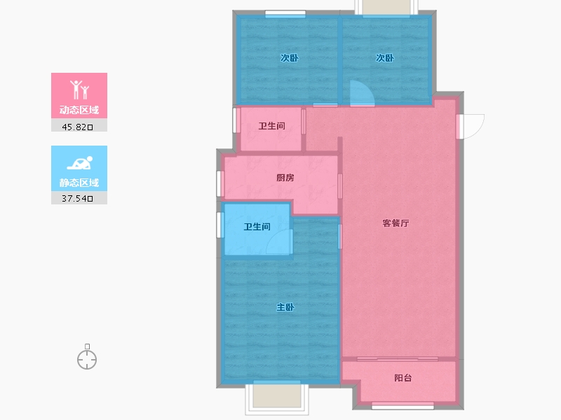 江苏省-苏州市-苏州万和四季A1户型95m²-76.00-户型库-动静分区