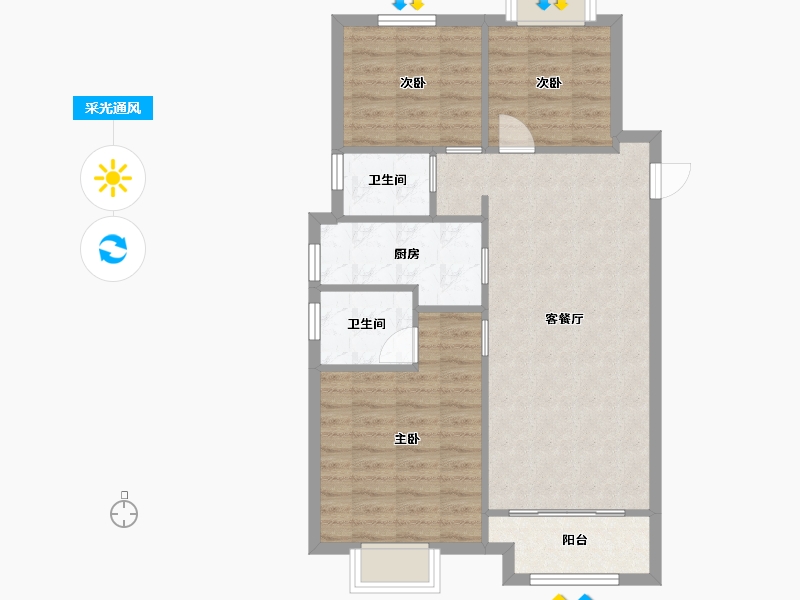 江苏省-苏州市-苏州万和四季A1户型95m²-76.00-户型库-采光通风