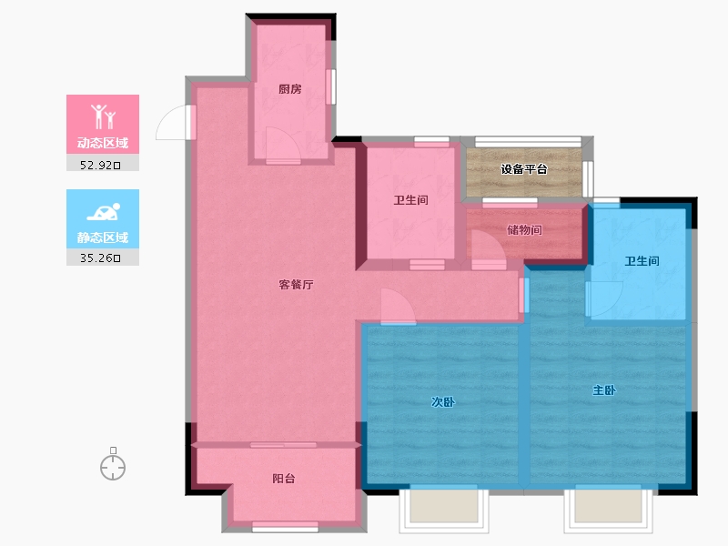 江苏省-苏州市-伴湖雅苑3,2,1栋98㎡-80.87-户型库-动静分区