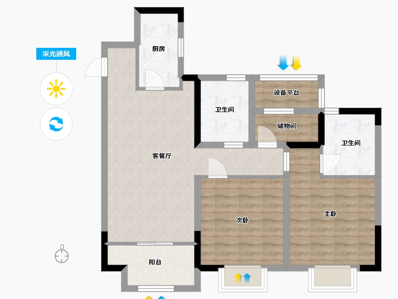 江苏省-苏州市-伴湖雅苑3,2,1栋98㎡-80.87-户型库-采光通风