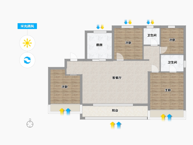 江苏省-苏州市-中梁泊景庭3,2,1栋137㎡-109.00-户型库-采光通风