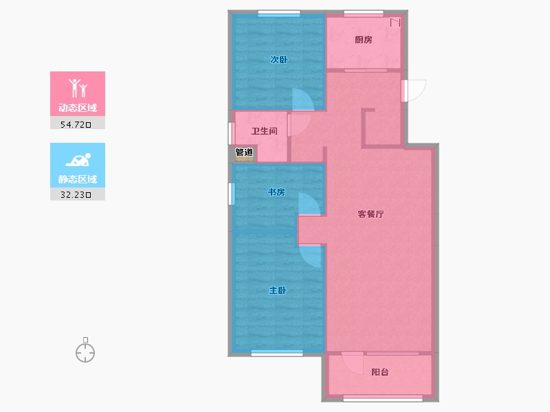 辽宁省-沈阳市-五矿沈河金城文化东路(9,5,1)号楼105m²-79.26-户型库-动静分区