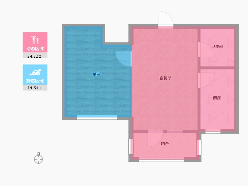 辽宁省-沈阳市-步阳江南甲第GC-G户型建面55m²-44.00-户型库-动静分区