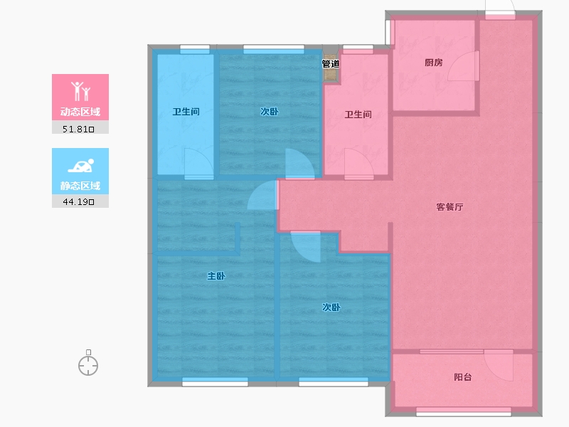 辽宁省-沈阳市-五矿沈河金城沈河区文化东路(2,9,6)号楼112m²-87.42-户型库-动静分区