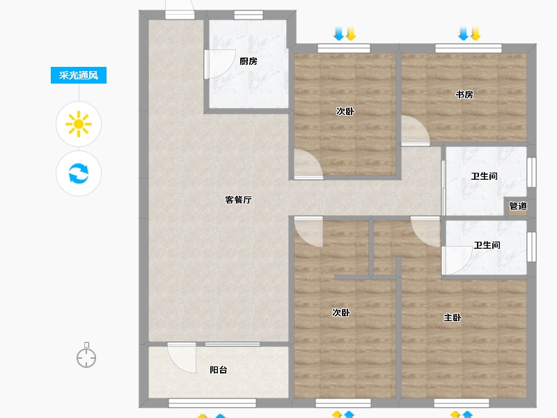 辽宁省-沈阳市-五矿沈河金城沈河区文化东路(2,9,6)号楼125m²-94.88-户型库-采光通风