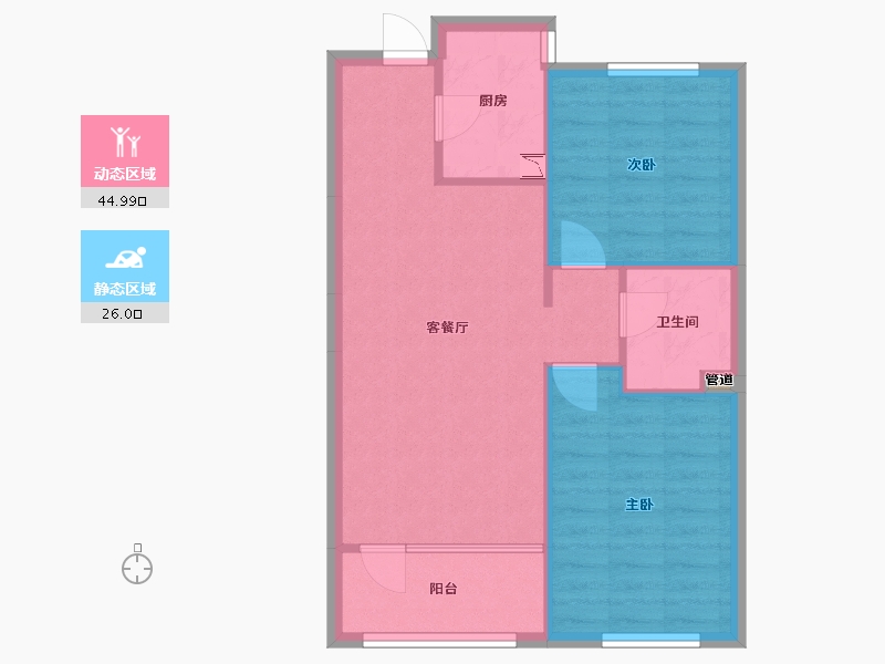 辽宁省-沈阳市-五矿沈河金城文化东路(5,1)号楼90m²-64.48-户型库-动静分区