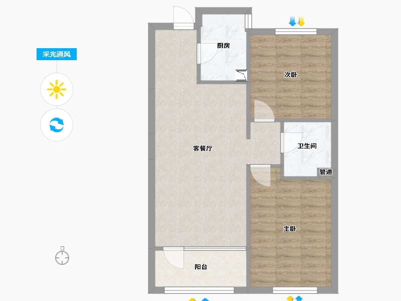 辽宁省-沈阳市-五矿沈河金城文化东路(5,1)号楼90m²-64.48-户型库-采光通风