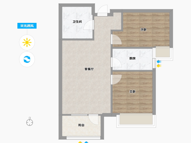 辽宁省-沈阳市-三盛颐景御园蒲丰路42-91号（1号楼）,蒲丰路42-90号（2号楼）建面75m²-60.00-户型库-采光通风