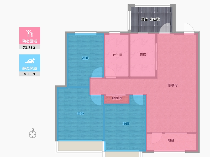 辽宁省-沈阳市-三盛颐景御园蒲丰路42-93号（13号楼）建面110m²-87.99-户型库-动静分区