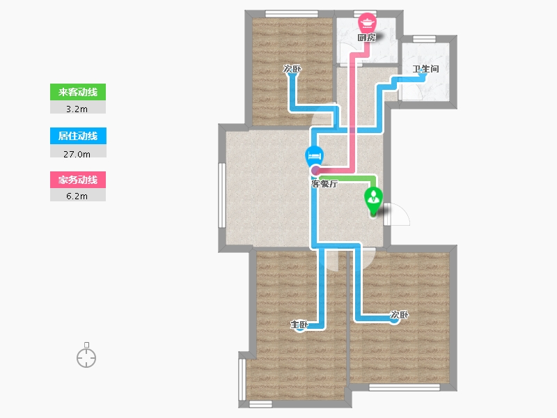 辽宁省-沈阳市-北宇红枫庭院虎石台南大街22-26号（14）建面99m²-76.62-户型库-动静线