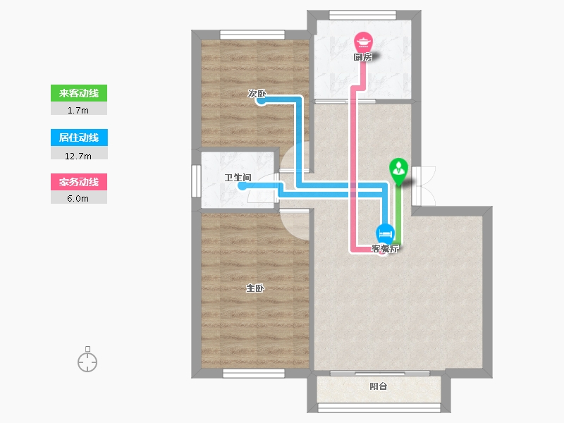 辽宁省-沈阳市-北宇红枫庭院虎石台南大街22-28号（19）D-7建面73m²-58.40-户型库-动静线