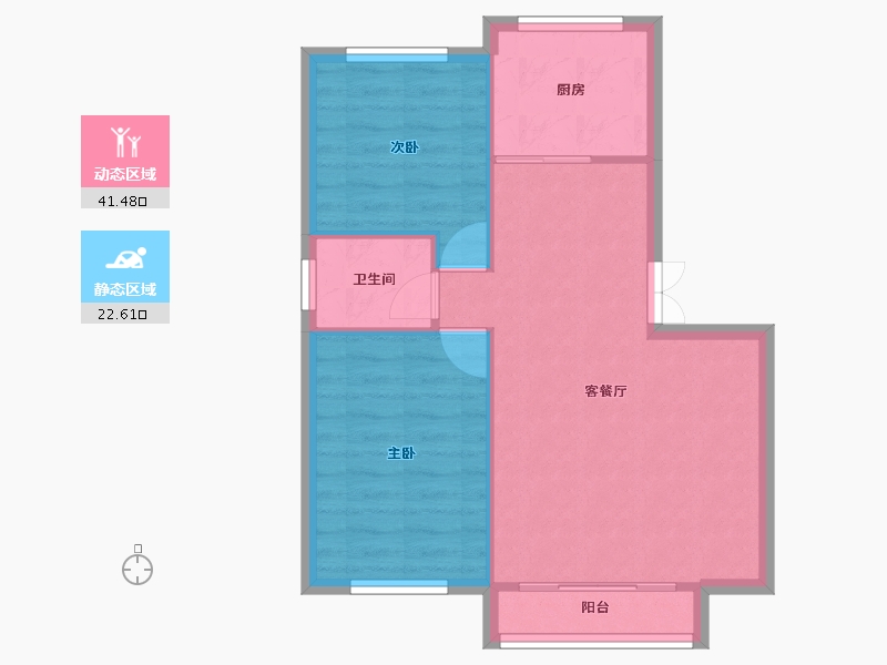 辽宁省-沈阳市-北宇红枫庭院虎石台南大街22-28号（19）D-7建面73m²-58.40-户型库-动静分区