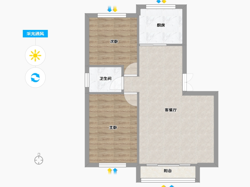 辽宁省-沈阳市-北宇红枫庭院虎石台南大街22-28号（19）D-7建面73m²-58.40-户型库-采光通风