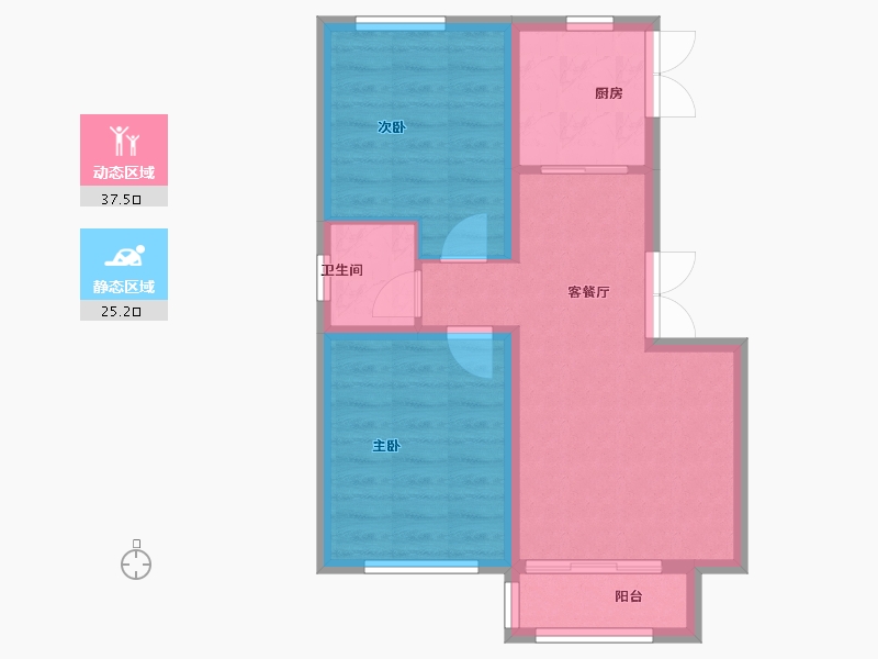 辽宁省-沈阳市-北宇红枫庭院虎石台南大街22-24号（21）D-10建面79m²-56.16-户型库-动静分区