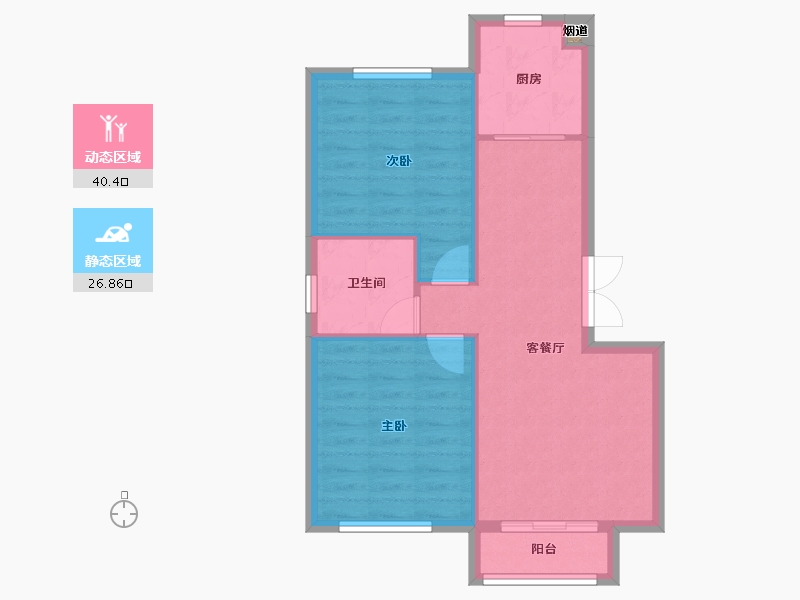 辽宁省-沈阳市-北宇红枫庭院虎石台南大街22-22号（13）D-6建面82m²-61.30-户型库-动静分区