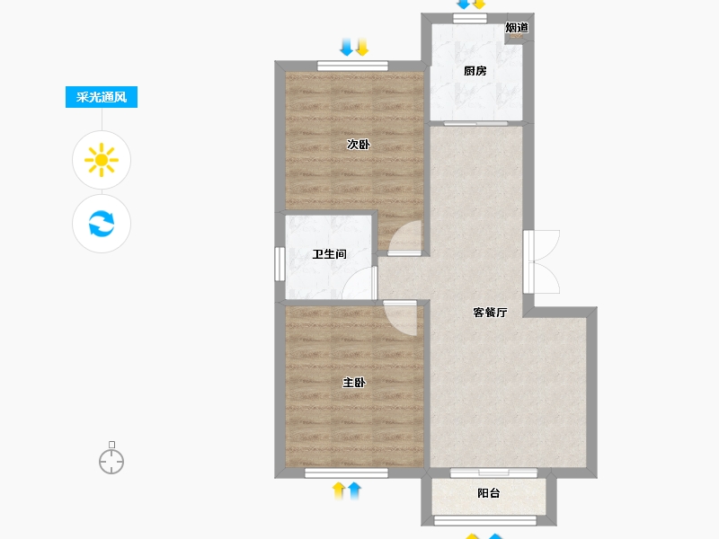 辽宁省-沈阳市-北宇红枫庭院虎石台南大街22-22号（13）D-6建面82m²-61.30-户型库-采光通风