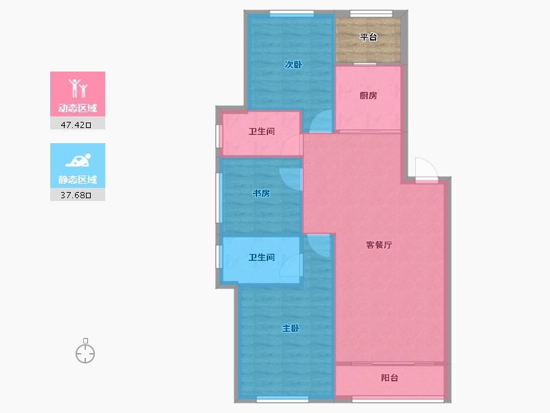 辽宁省-沈阳市-亚泰城蒲河路35-22号（20号楼）,蒲河路35-18号（19号楼）E-1户型建面107m²-81.42-户型库-动静分区