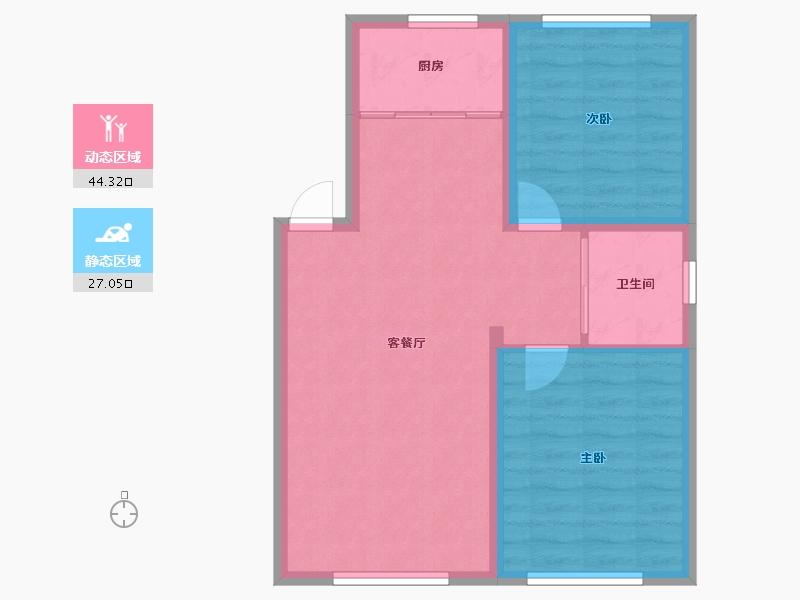 辽宁省-沈阳市-亚泰城建面84m²-64.53-户型库-动静分区