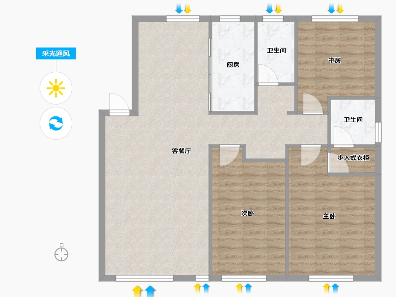 辽宁省-沈阳市-亚泰城建面120m²-97.87-户型库-采光通风