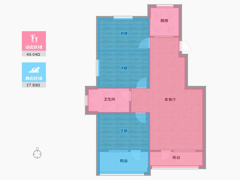 辽宁省-沈阳市-七星九龙湾七星大街53-11号（3号楼）,七星大街53-12号（4号楼）A建面108m²-79.02-户型库-动静分区