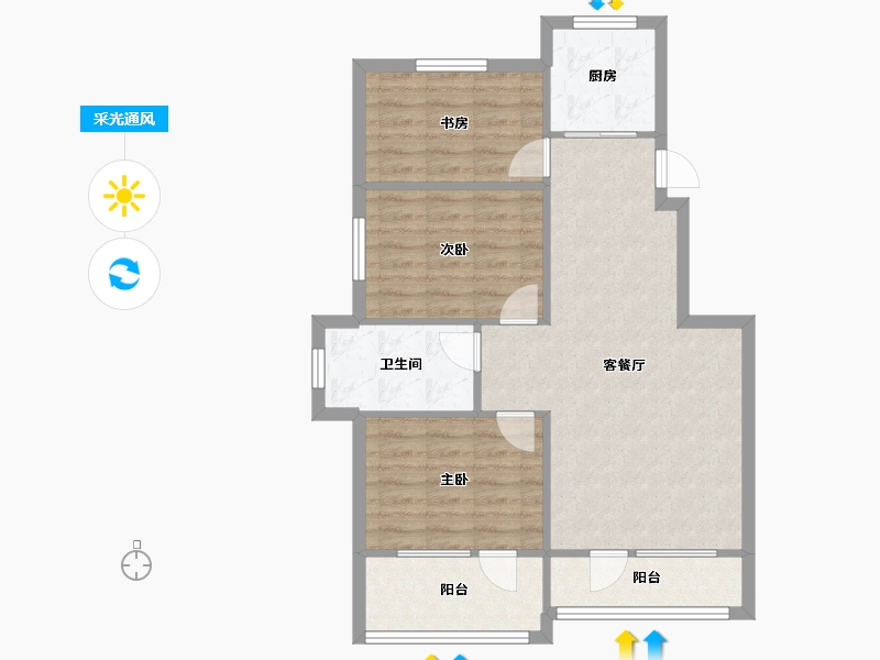 辽宁省-沈阳市-七星九龙湾七星大街53-11号（3号楼）,七星大街53-12号（4号楼）A建面108m²-79.02-户型库-采光通风