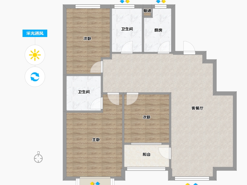 辽宁省-沈阳市-七星九龙湾七星大街53-11号（3号楼）,七星大街53-12号（4号楼）C建面85m²-100.86-户型库-采光通风