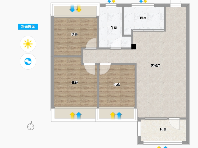 辽宁省-沈阳市-荣盛盛京绿洲高层103㎡户型建面103m²-72.04-户型库-采光通风