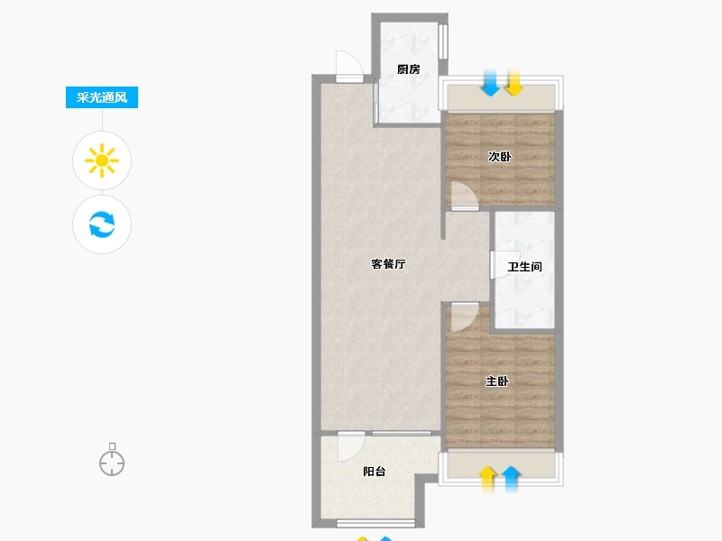 辽宁省-沈阳市-荣盛盛京绿洲高层82㎡户型建面82m²-72.66-户型库-采光通风