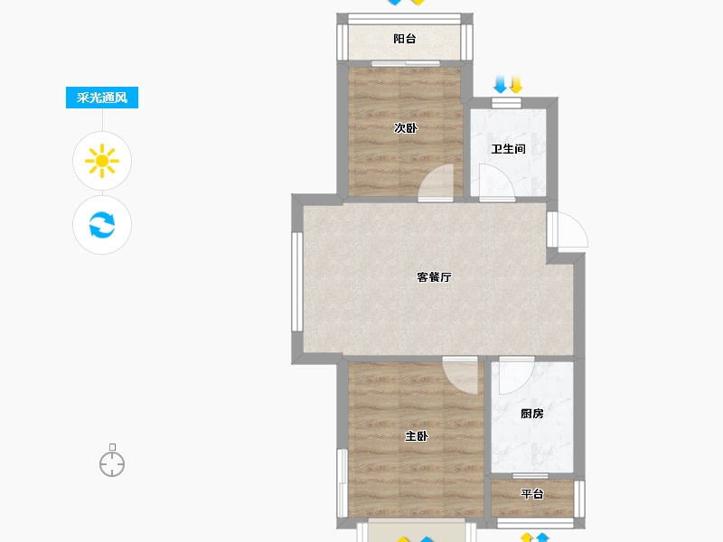 辽宁省-沈阳市-华海蓝境道义三街6-18号,道义三街6-20号G20A户型建面73m²-47.86-户型库-采光通风