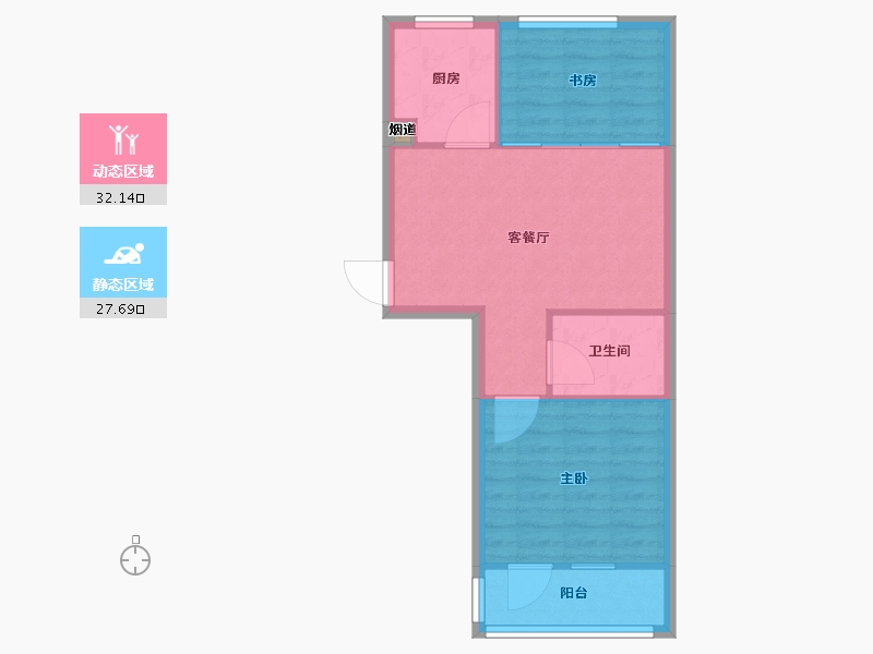 辽宁省-沈阳市-步阳江南甲第GC-H户型建面68m²-54.40-户型库-动静分区