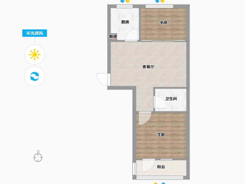 辽宁省-沈阳市-步阳江南甲第GC-H户型建面68m²-54.40-户型库-采光通风