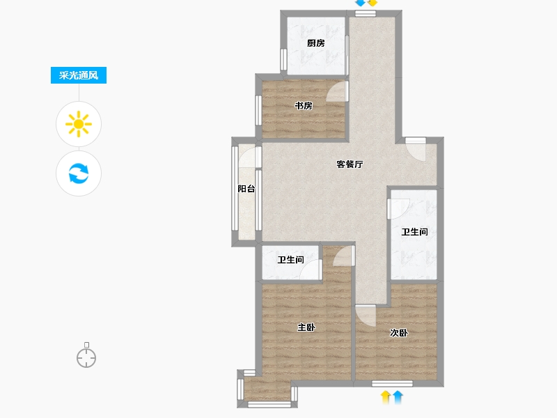 辽宁省-沈阳市-新润万寿里小西路36-1号（2号楼）119m²-82.86-户型库-采光通风