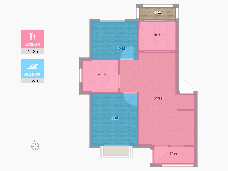 辽宁省-沈阳市-步阳江南甲第DC-A户型建面85m²-68.00-户型库-动静分区