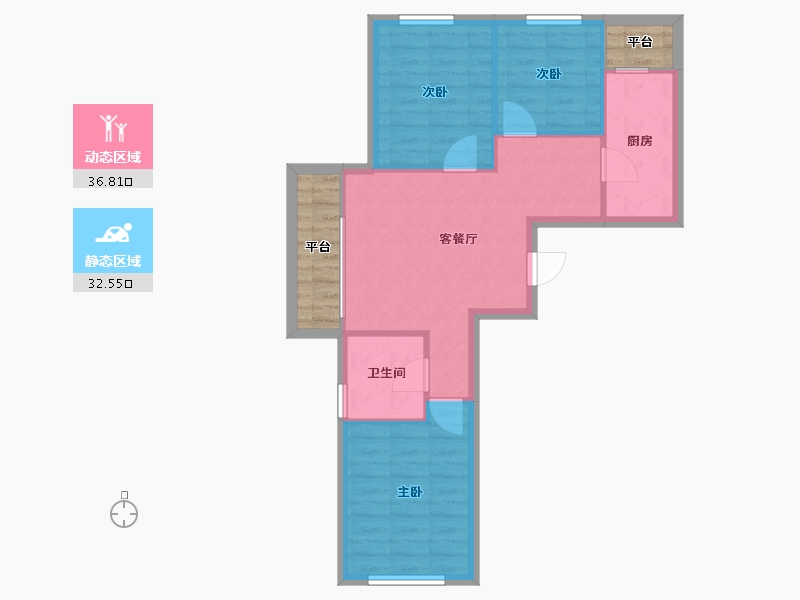 辽宁省-沈阳市-步阳江南甲第-68.80-户型库-动静分区