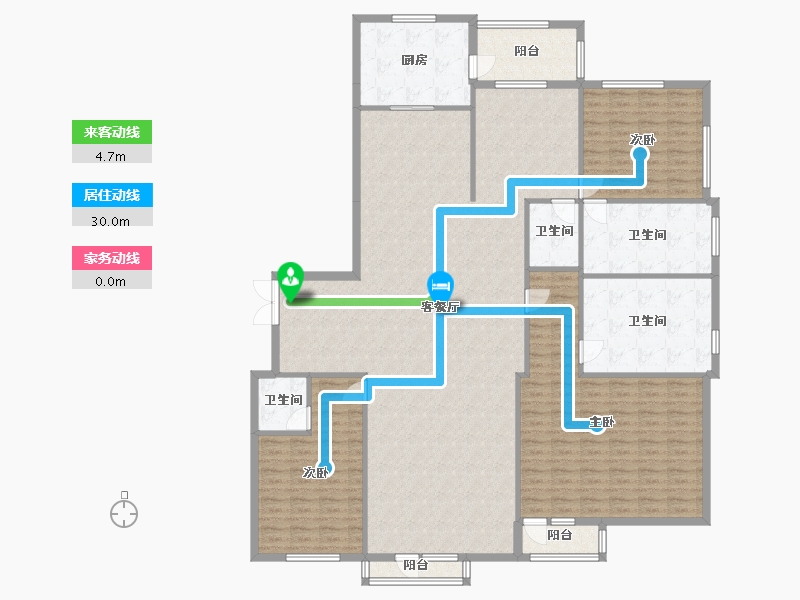 辽宁省-沈阳市-银河丽湾沈水路600-6号（6号楼）Ｂ户型260m²-214.53-户型库-动静线