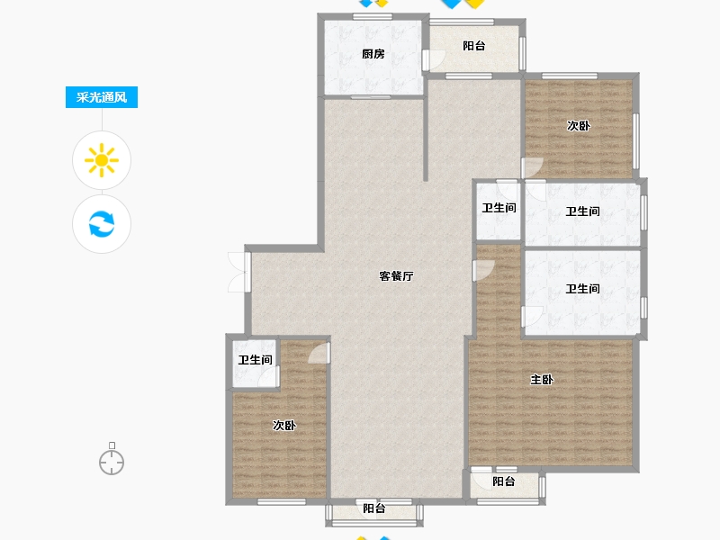 辽宁省-沈阳市-银河丽湾沈水路600-6号（6号楼）Ｂ户型260m²-214.53-户型库-采光通风